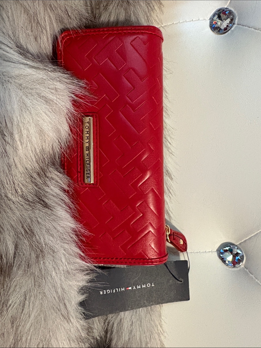 Tommy Hilfiger Red Embossed Leather Zip Wallet